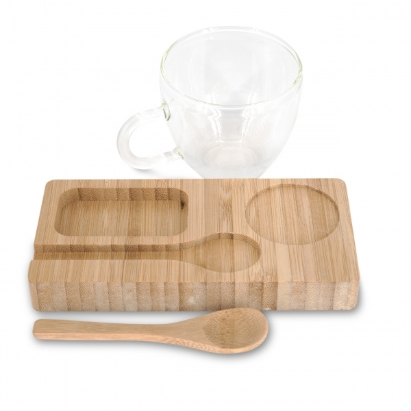 Logo trade promotional products image of: Tray with cup and spoon FORMOSA 150 ml