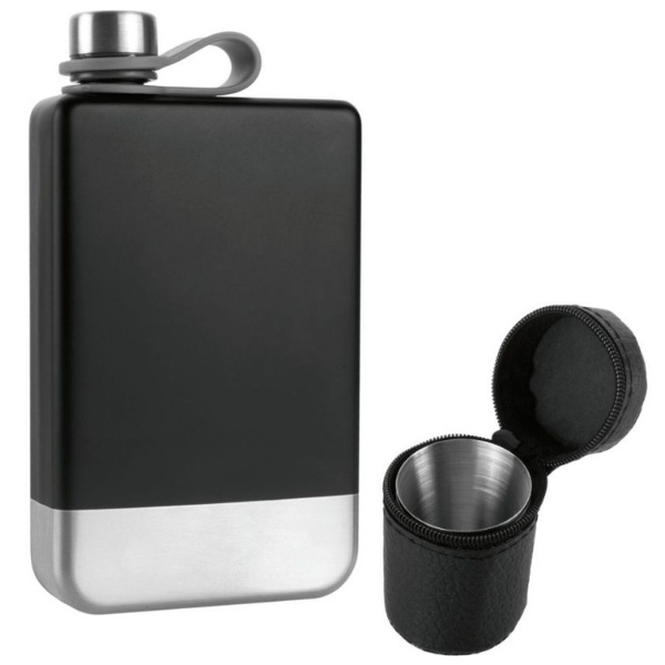 Logo trade business gifts image of: Hip flask set TAHAT Schwarzwolf
