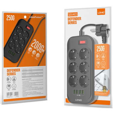 Logo trade promotional merchandise picture of: Power strip with USB ports