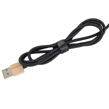 Logo trade promotional merchandise image of: 3-in-1 cable with elighted logo in a wooden casing, LH-ZMU06