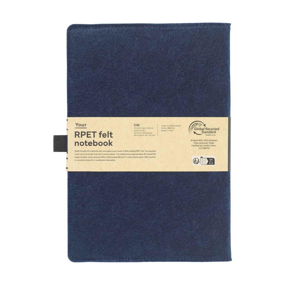 Logo trade promotional gifts image of: Felty GRS RPET Paper Notebook A5