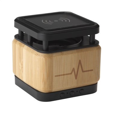 Logo trade promotional products picture of: Bamboo Block Speaker with wireless charger