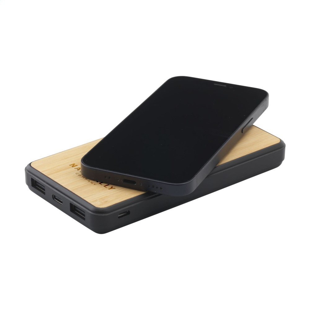 Logo trade promotional products picture of: Boru Bamboo RCS Recycled ABS Powerbank Wireless Charger