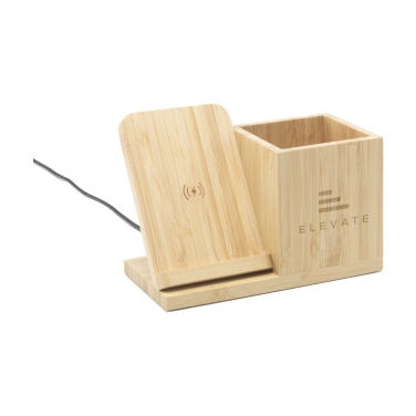 Logotrade advertising product picture of: Bamboo Boss 15W charger/pen holder