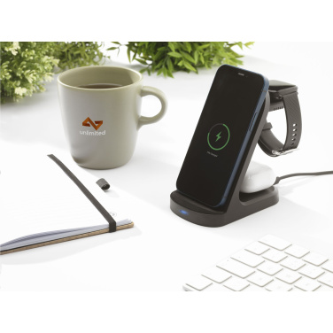 Logotrade promotional merchandise image of: Triple-Up RCS Recycled ABS Wireless Charger Stand