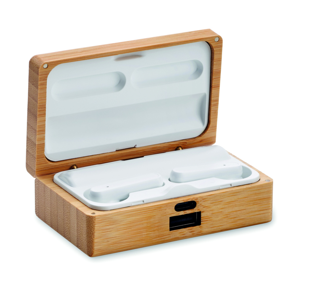 Logo trade corporate gifts picture of: TWS earbuds in bamboo case
