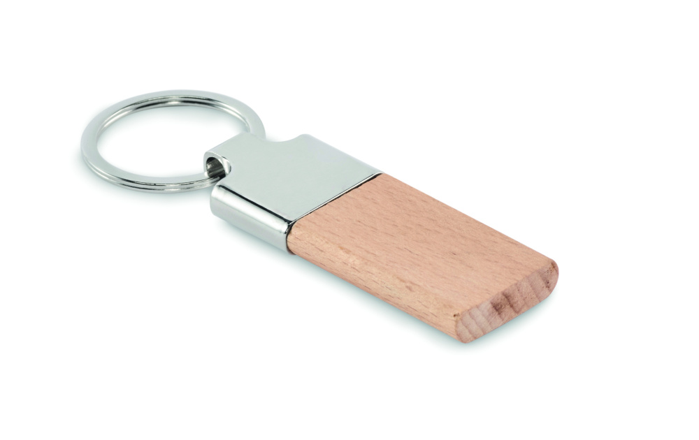Logo trade promotional giveaways image of: Key ring with rubber wood