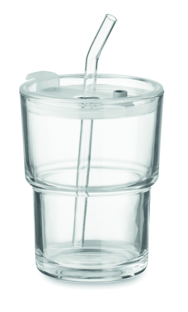 Logo trade corporate gifts picture of: Glass tumbler with straw 400ml