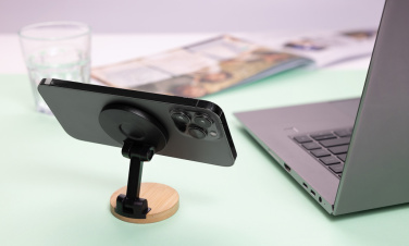 Logo trade corporate gifts image of: Magmount RCS recycled plastic and bamboo phone stand