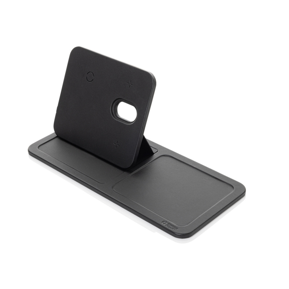 Logo trade promotional product photo of: Swiss Peak 3 in 1 RCS recycled PU wireless charger desk tray