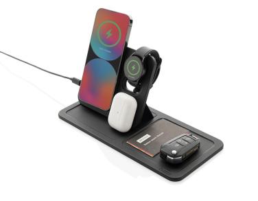 Logo trade promotional gifts picture of: Swiss Peak 3 in 1 RCS recycled PU wireless charger desk tray