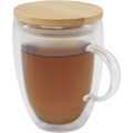 Leona 350 ml glass cup with bamboo lid, Transparent clear