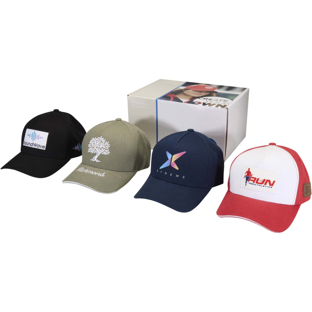 Logo trade promotional merchandise image of: Recycled caps sample box