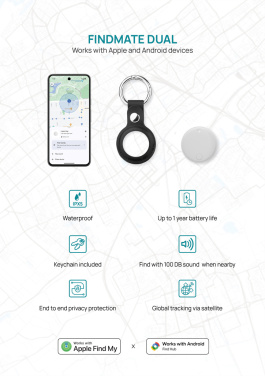 Logo trade promotional items image of: Findmate Dual RCS recycled plastic item finder IPX 5