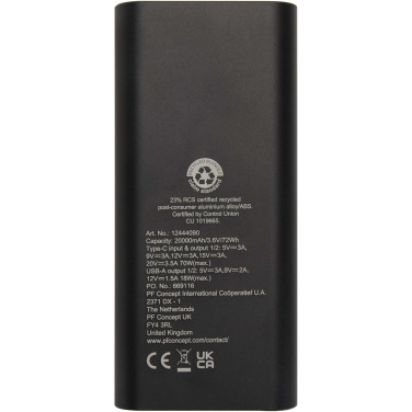 Logo trade corporate gifts picture of: Acamar 20.000 mAh 70W recycled aluminium laptop power bank