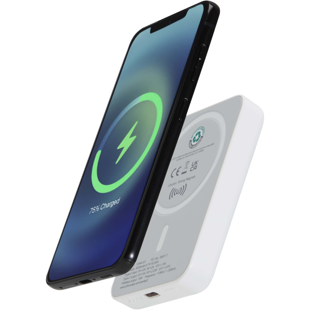 Logo trade advertising products image of: Acrab 5000 mAh 15W magnetic wireless power bank with 20W PD - made from recycled plastic