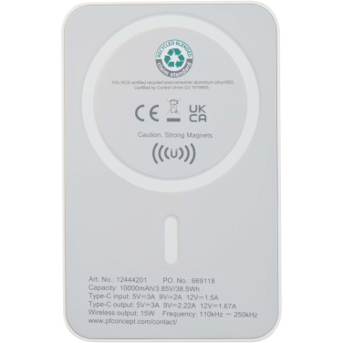 Logo trade promotional giveaways picture of: Acrab 10.000 mAh 15W magnetic wireless power bank with 20W PD - made from recycled plastic