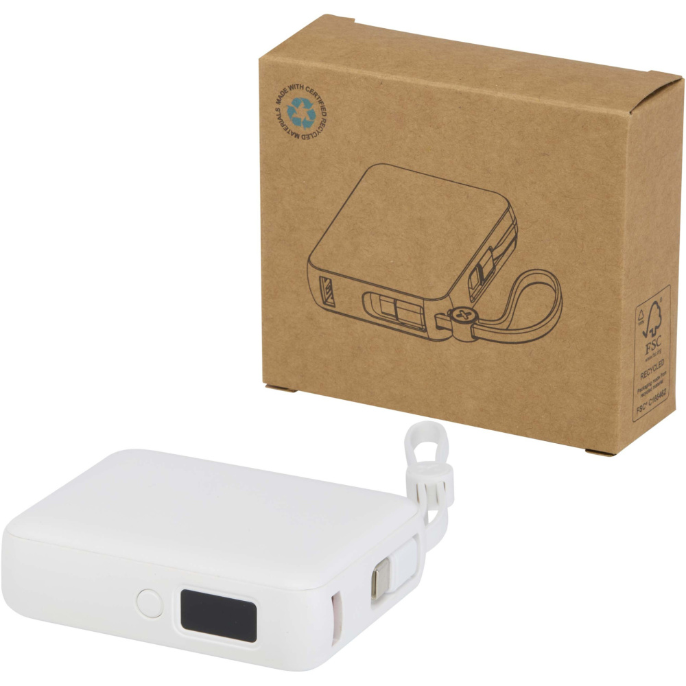 Logotrade promotional gift image of: Acrux 10.000 mAh 35W tablet power bank with built in Type-C cable - made from recycled plastic