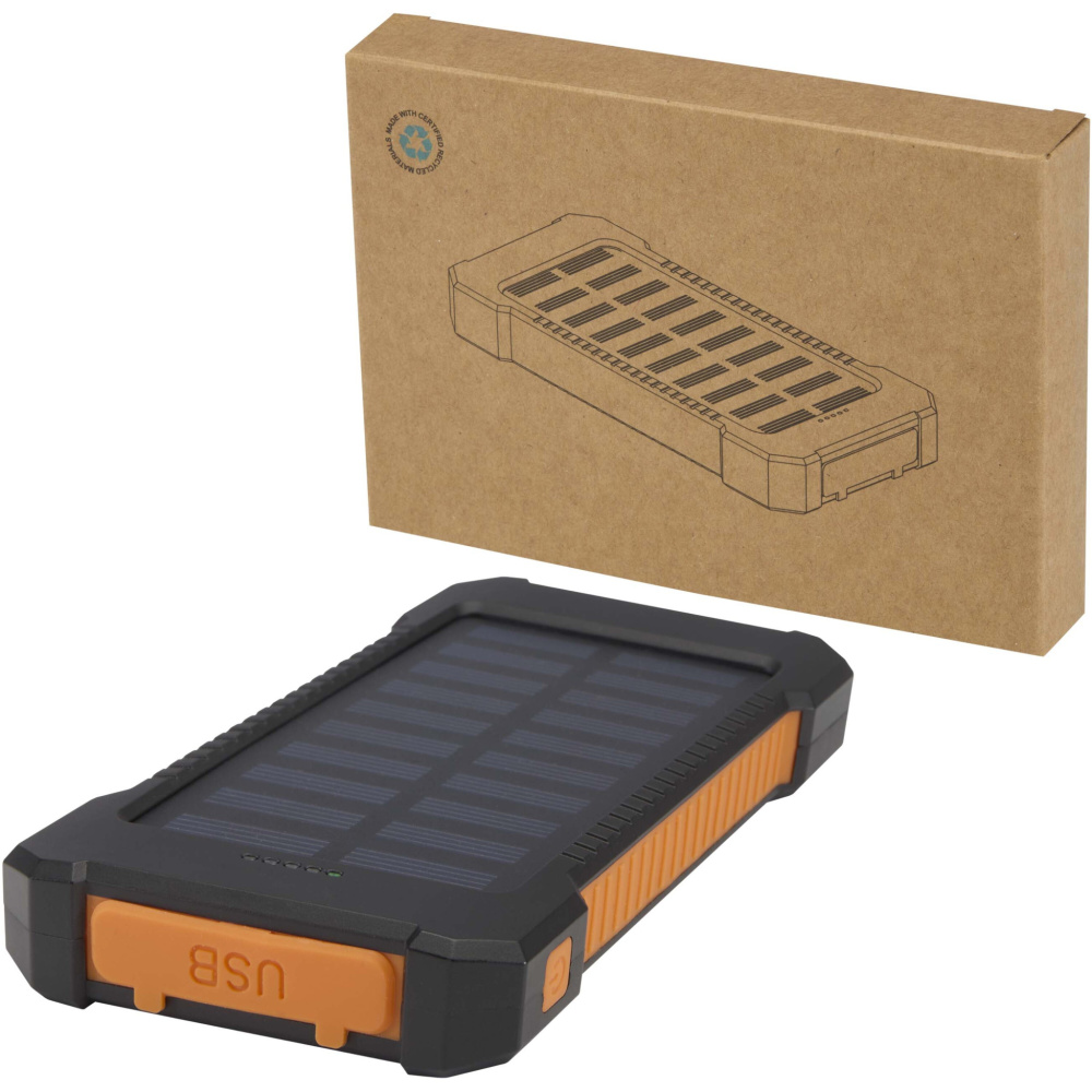 Logo trade promotional items image of: Altair 5000 mAh 10W recycled plastic rugged solar power bank with built-in torch