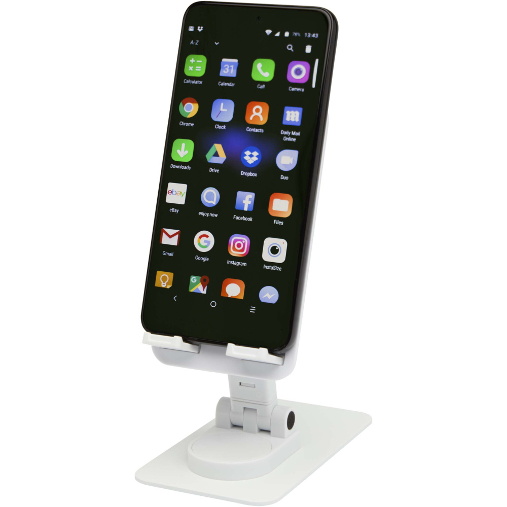 Logotrade promotional product image of: Alhena recycled plastic foldeable phone holder with metal desk stand