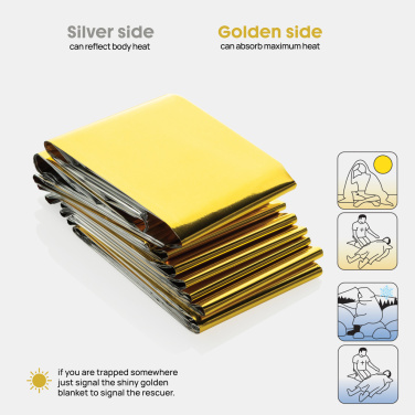 Logo trade promotional gifts image of: Solra emergency blanket in RCS recycled RPET pouch