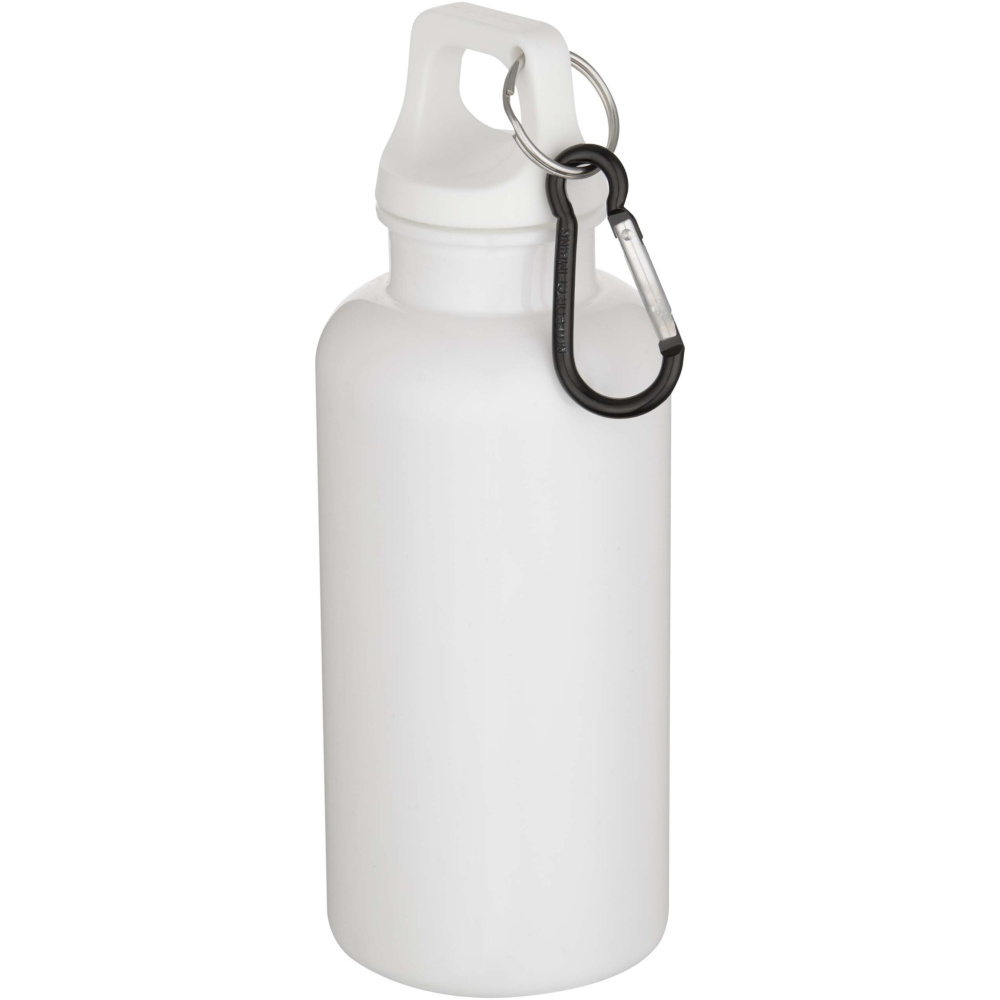 Logotrade promotional item image of: Oregon 400 ml solid colour RCS recycled plastic water bottle with carabiner