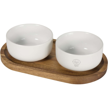 Logo trade corporate gifts picture of: Noa wooden tray and ceramic serving bowls set