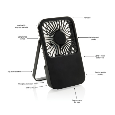 Logo trade business gifts image of: Aervina RCS recycled plastic re-chargeable desk fan