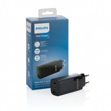 Logotrade liikelahjat kuva: Philips 65 W erittäin nopea PD 3-porttinen USB-laturi