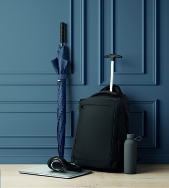 Logotrade mainostuote tuotekuva: Pyörillä varustettu kannettava reppu 600D RPET-polyesteriä mukautettavalla painatuksella