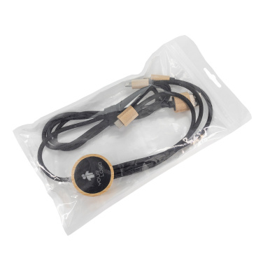 Logo trade liikelahjat tuotekuva: 3-in-1-kaapeli, jossa on valaistu logo puukotelossa, LH-ZMU06