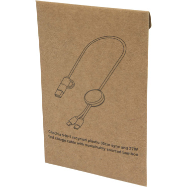 Logotrade liikelahjat mainoslahjat tuotekuva: Chechia kierrätysmuovinen 30 cm:n ja 27 W:n datasynkronoiva 5-in-1-pikalatauskaapeli bambukoristeilla