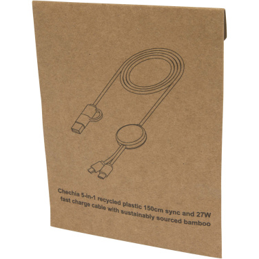 Logo trade liikelahja kuva: Chechia kierrätysmuovinen 150 cm:n ja 27 W:n datasynkronoiva 5-in-1-pikalatauskaapeli bambuyksityiskohdilla