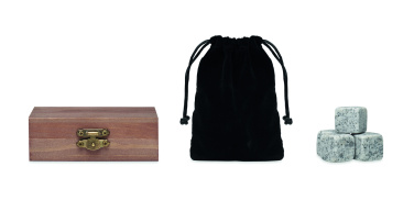 Logo trade mainoslahja ja liikelahja tuotekuva: 9 kivijääkuutiota laatikossa
