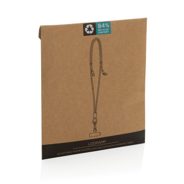 Logo trade mainoslahja ja liikelahja tuotekuva: LoopAmp RCS RPET säädettävä puhelimen johto, 60 W:n kaapeli