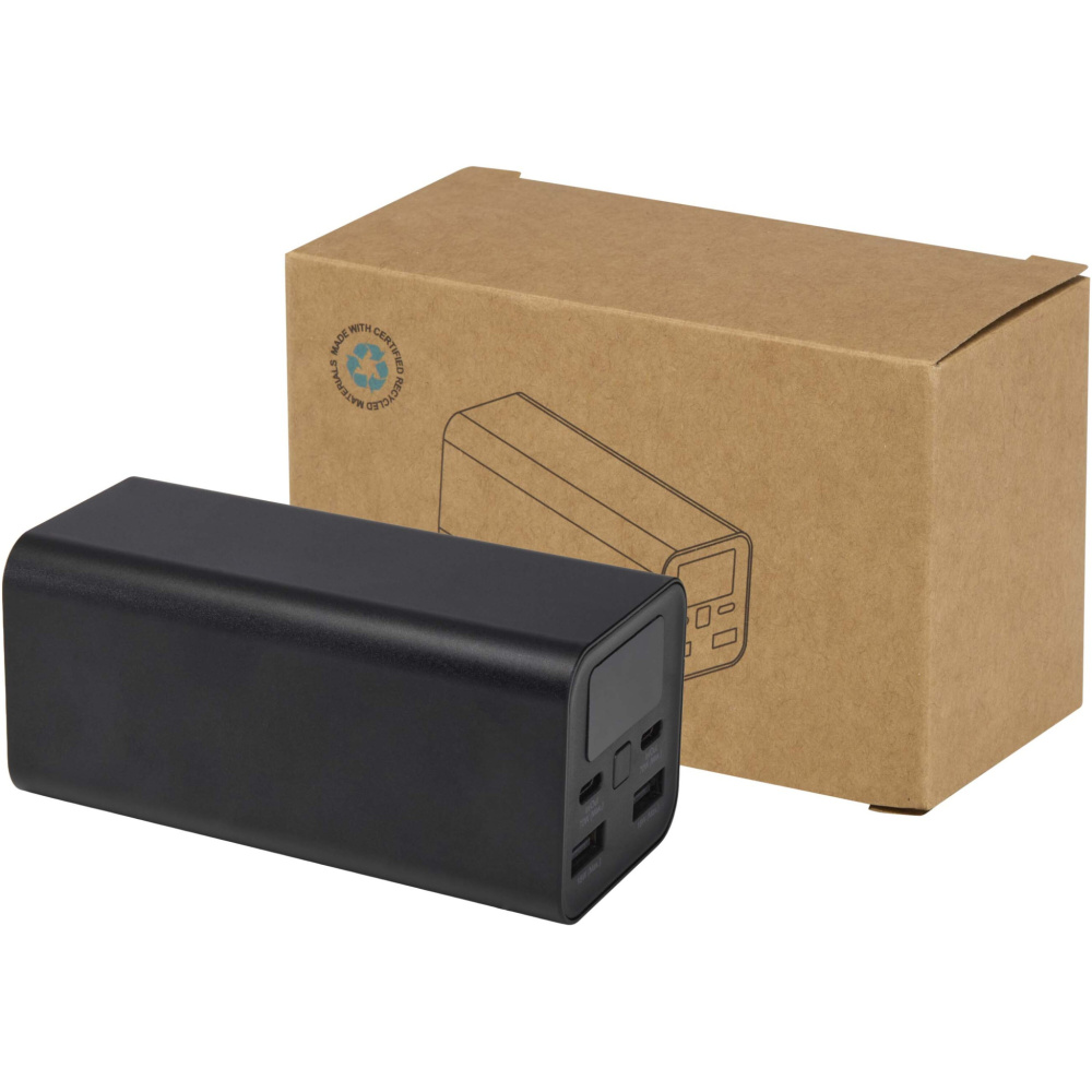 Logotrade mainoslahja tuotekuva: Acamar 20 000 mAh:n ja 70 W:n kannettavan tietokoneen varavirtalähde kierrätetystä alumiinista