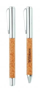 Logotrade biznesa dāvanas foto: Metāla lodīšu pildspalvu komplekts korķa kastē