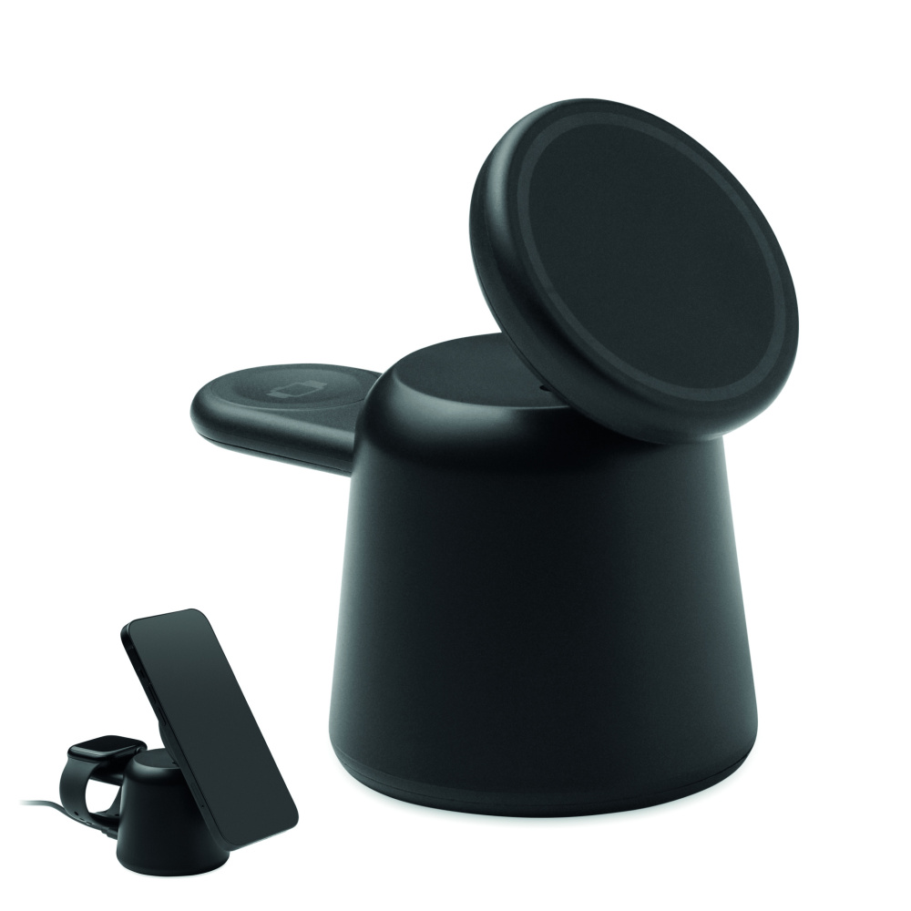 Logotrade biznesa dāvanas foto: 3 vienā bezvadu lādētājs 15 W