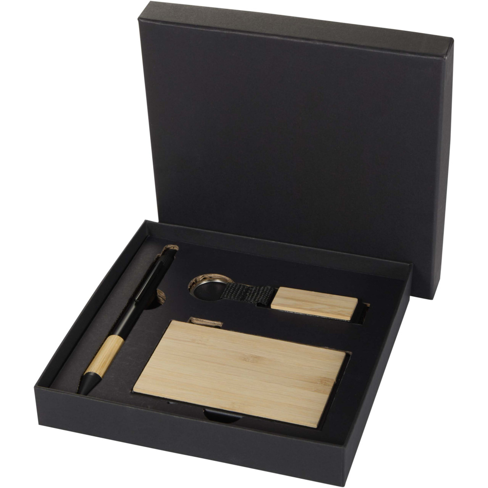 Logotrade dāvanas foto: Minka RCS pārstrādāta alumīnija lodīšu pildspalvas, atslēgu piekariņa un RFID karšu turētāja dāvanu komplekts