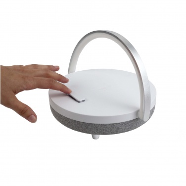 Логотрейд pекламные cувениры картинка: Prixton динамик Bluetooth® 4-в-1 мощностью 10 Вт со светодиодной подсветкой и базой для беспроводной зарядки