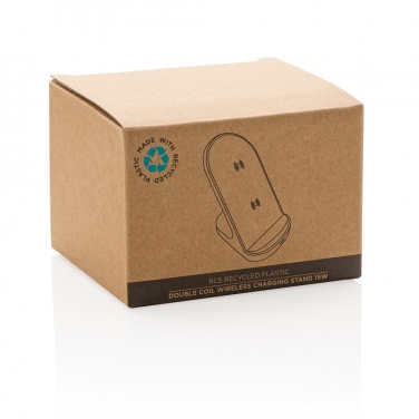 Логотрейд pекламные продукты картинка: Беспроводная подставка RCS из переработанного пластика с двумя катушками 15 Вт