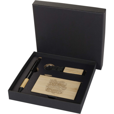 Лого трейд бизнес-подарки фото: Подарочный набор Minka из шариковой ручки, брелока и держателя RFID-карты из переработанного алюминия, сертифицированного согласно RCS