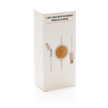 Logotrade profilreklam bild: 3-i-1 kabel med 5W bambu trådlös laddare