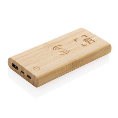 Logotrade profilreklam bild: 8.000 mAh, 5W trådlös powerbank i bambu