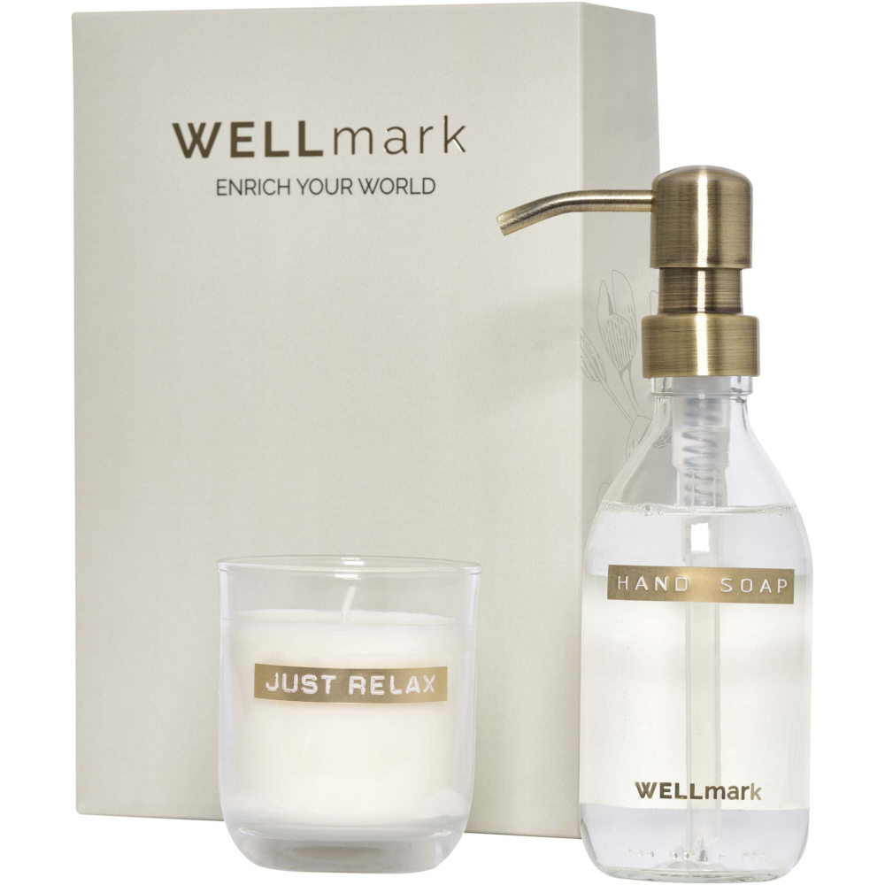Logotrade profilprodukter bild: Wellmark Discovery 250 ml dispenser för handtvål och 150 g doftljus